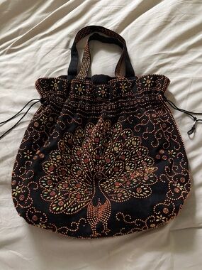 Vintage Black beaded peacock purse Unbranded